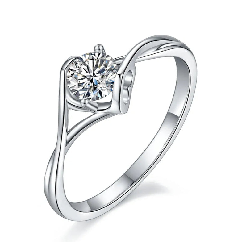 Dual Hearts Solitaire 0.50ct Moissanite Engagement Ring Set in Sterling Silver