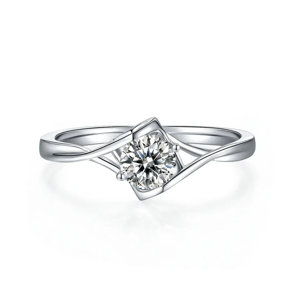 Dual Hearts Solitaire 0.50ct Moissanite Engagement Ring Set in Sterling Silver