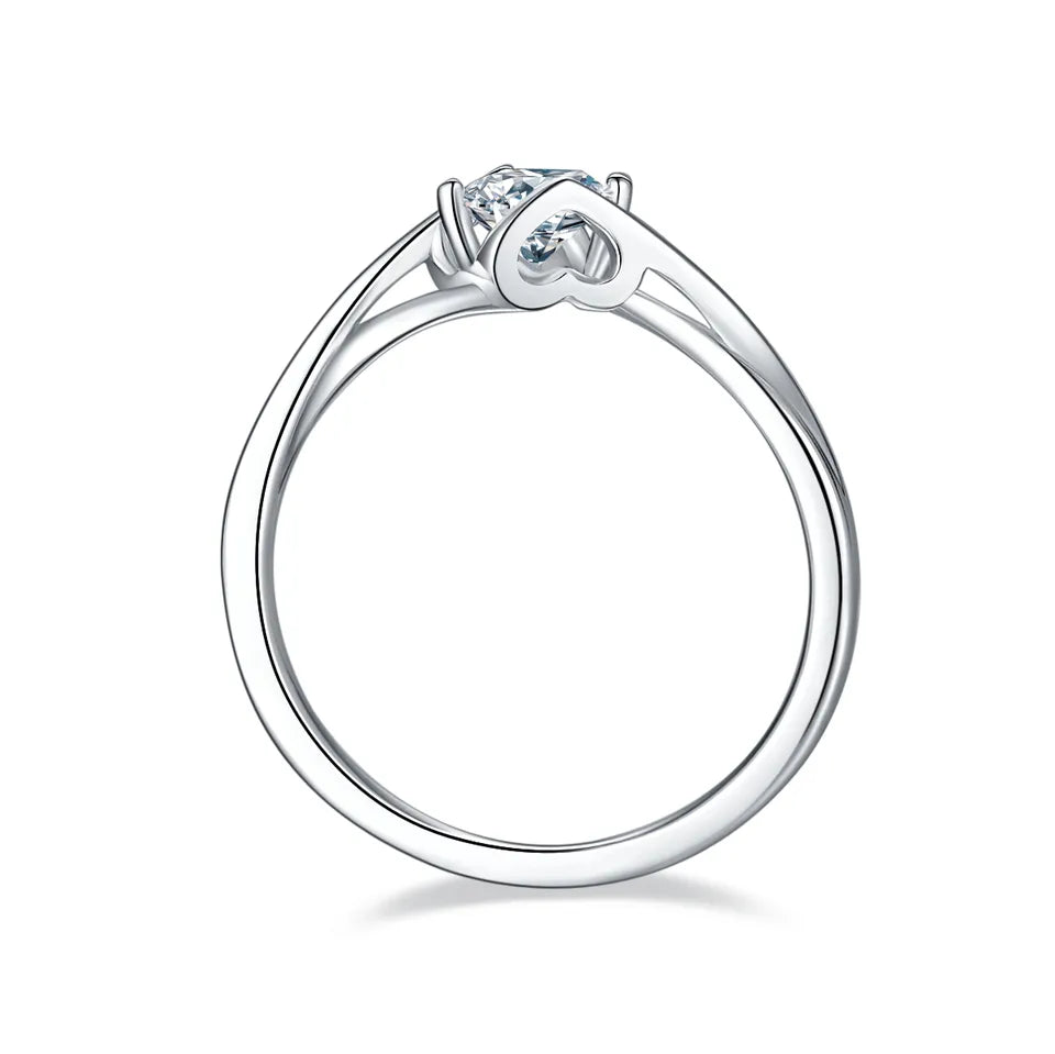 Dual Hearts Solitaire 0.50ct Moissanite Engagement Ring Set in Sterling Silver