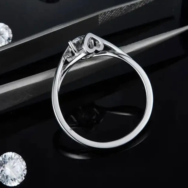Dual Hearts Solitaire 0.50ct Moissanite Engagement Ring Set in Sterling Silver