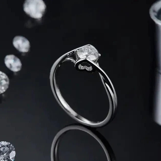 Dual Hearts Solitaire 0.50ct Moissanite Engagement Ring Set in Sterling Silver