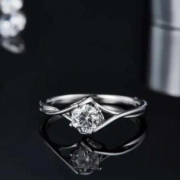Dual Hearts Solitaire 0.50ct Moissanite Engagement Ring Set in Sterling Silver