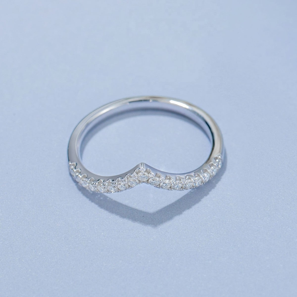 Wishbone Moissanite Wedding Band Set in Sterling Silver