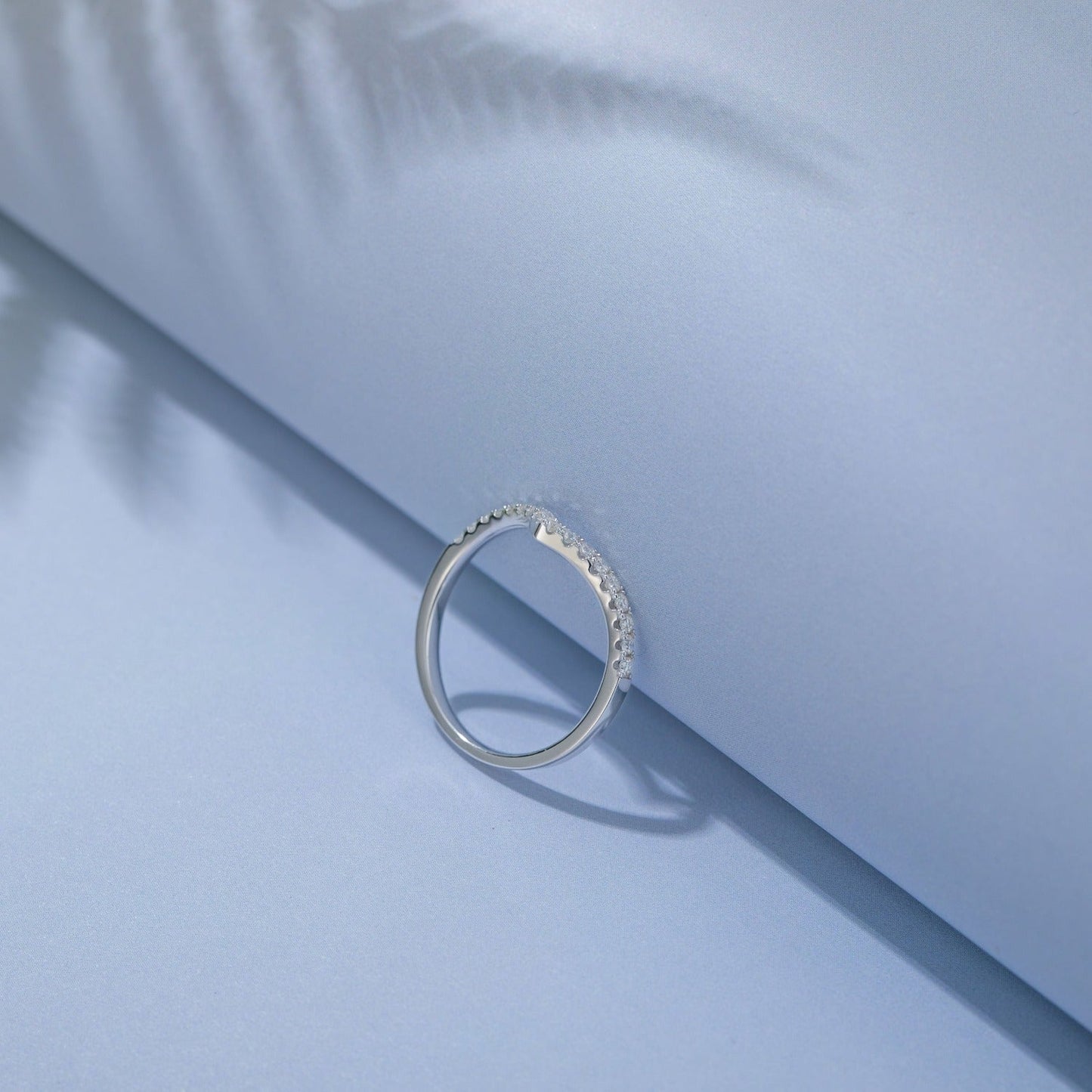 Wishbone Moissanite Wedding Band Set in Sterling Silver