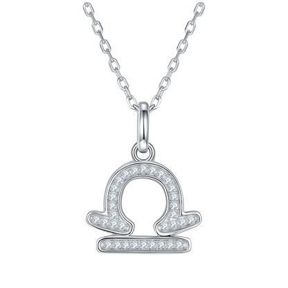 Libra Zodiac Moissanite Necklace in White Gold