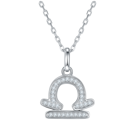 Libra Zodiac Moissanite Necklace in White Gold