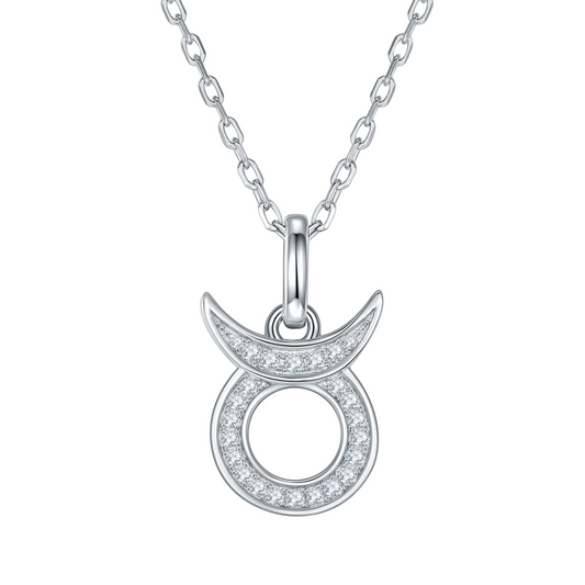 Taurus Zodiac Moissanite Necklace in White Gold