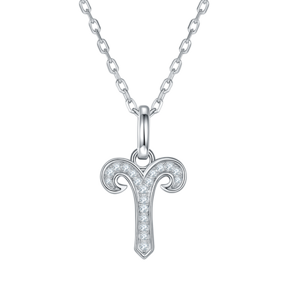 Aries Zodiac Moissanite Necklace in White Gold