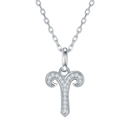 Aries Zodiac Moissanite Necklace in White Gold
