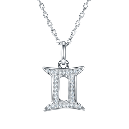 Gemini Zodiac Moissanite Necklace in White Gold