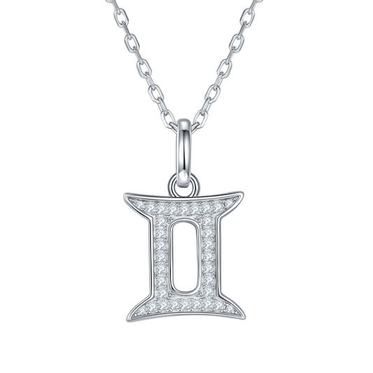 Gemini Zodiac Moissanite Necklace in White Gold