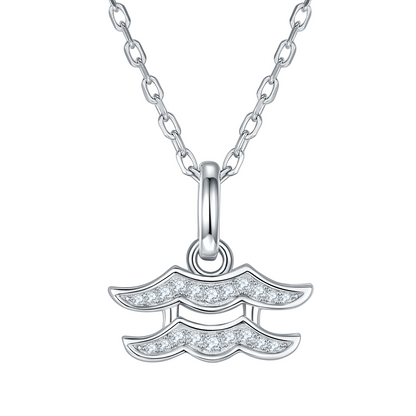 Aquarius Zodiac Moissanite Necklace in White Gold