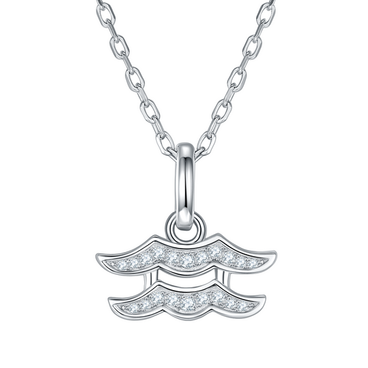 Aquarius Zodiac Moissanite Necklace in White Gold