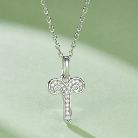 Aries Zodiac Moissanite Necklace in White Gold