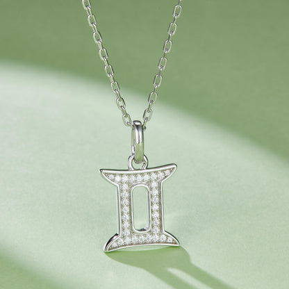 Gemini Zodiac Moissanite Necklace in White Gold