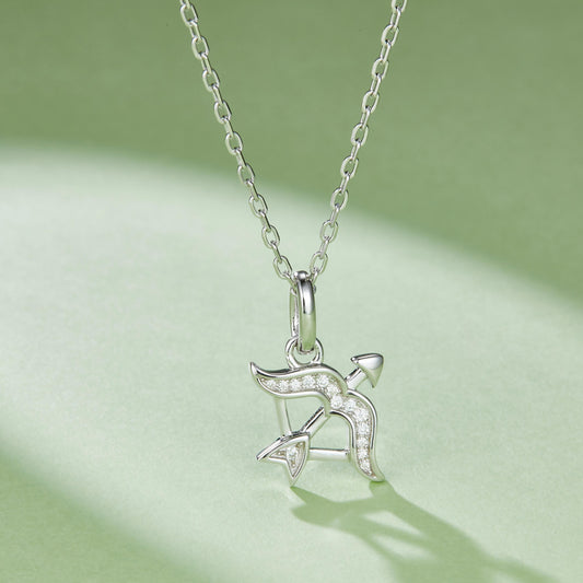 Sagittarius Zodiac Moissanite Necklace in White Gold