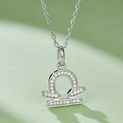 Libra Zodiac Moissanite Necklace in White Gold