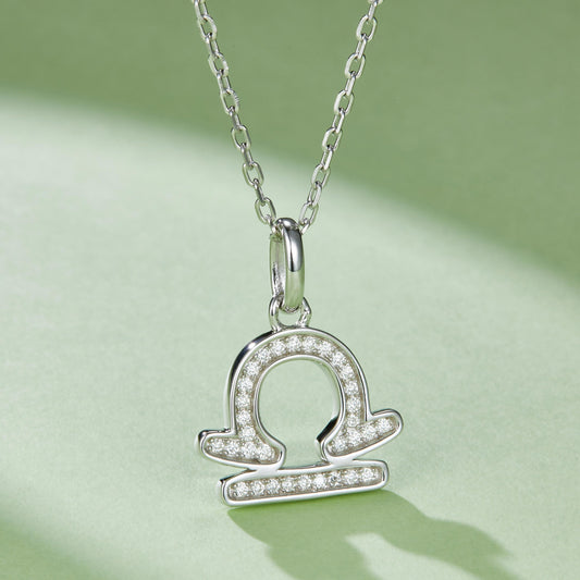 Libra Zodiac Moissanite Necklace in White Gold