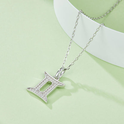 Gemini Zodiac Moissanite Necklace in White Gold