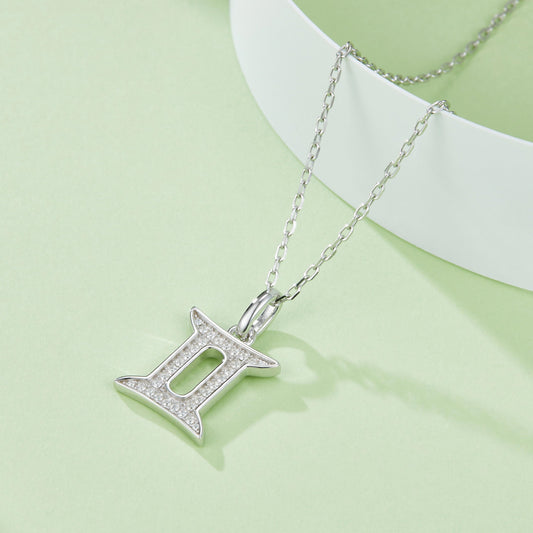 Gemini Zodiac Moissanite Necklace in White Gold