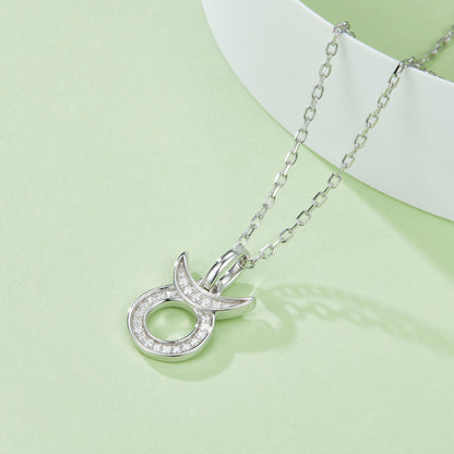 Taurus Zodiac Moissanite Necklace in White Gold