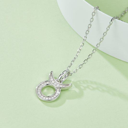 Taurus Zodiac Moissanite Necklace in White Gold