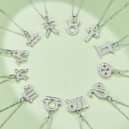 Aquarius Zodiac Moissanite Necklace in White Gold