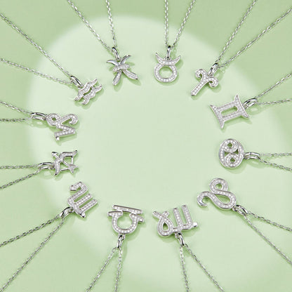Gemini Zodiac Moissanite Necklace in White Gold