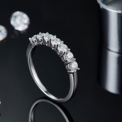 7 Stone Half Eternity Wedding Band Set in Sterling Silver