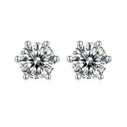 Heritage Solitaire 6 Claw Moissanite Stud Earrings Set in Sterling Silver