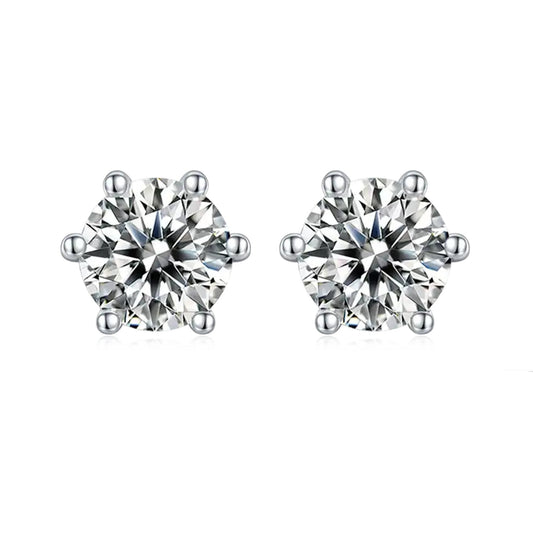 Heritage Solitaire 6 Claw Moissanite Stud Earrings Set in Sterling Silver