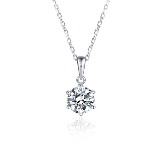 Classic 6 Claw 1.00ct Moissanite Pendant Set in Sterling Silver