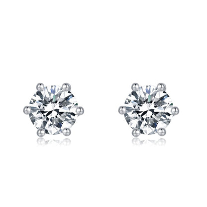 Heritage Solitaire 6 Claw Moissanite Stud Earrings Set in Sterling Silver