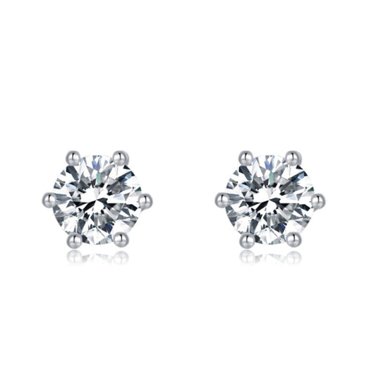 Heritage Solitaire 6 Claw Moissanite Stud Earrings Set in Sterling Silver