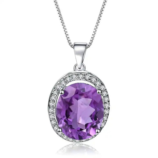 Amethyst 1.79ct Oval Halo Pendant Necklace