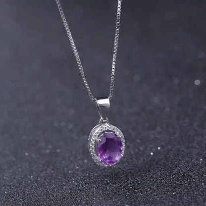 Amethyst 1.79ct Oval Halo Pendant Necklace