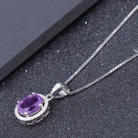 Amethyst 1.79ct Oval Halo Pendant Necklace