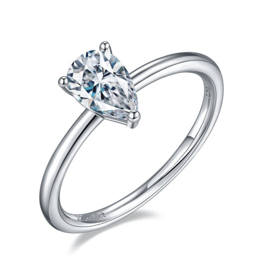 Heritage Claw Pear Shape Solitaire 1.00ct Moissanite Engagement Ring Set in Sterling Silver