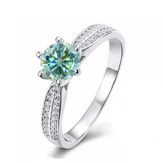 Heritage Pave 1.00ct Green Moissanite Engagement Ring Set in Sterling Silver