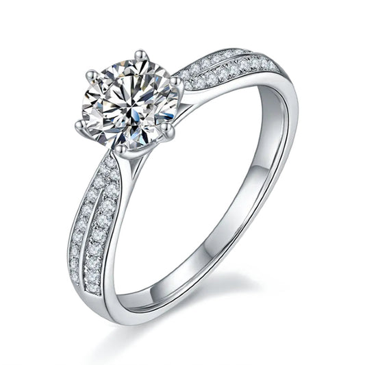 Heritage Pave 1.00ct Moissanite Engagement Ring Set in Sterling Silver