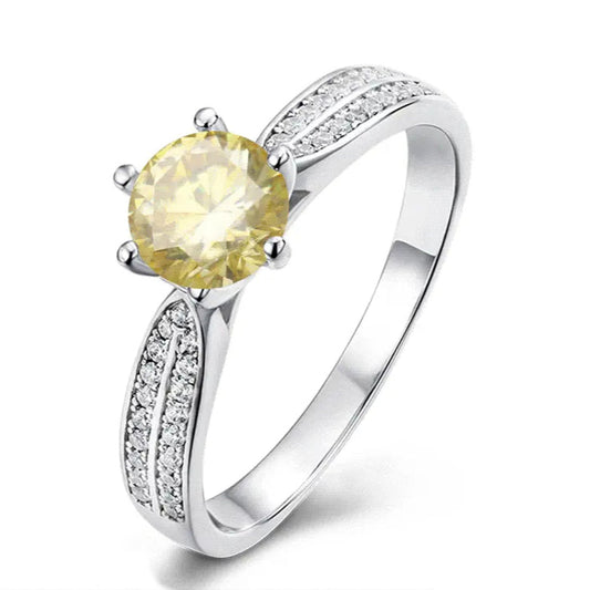 Heritage Pave 1.00ct Yellow Moissanite Engagement Ring Set in Sterling Silver