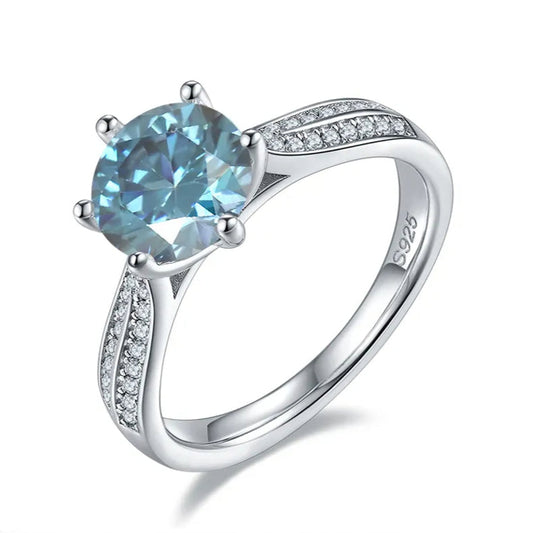 Heritage Pave Blue 2.00ct Moissanite Engagement Ring Set in Sterling Silver