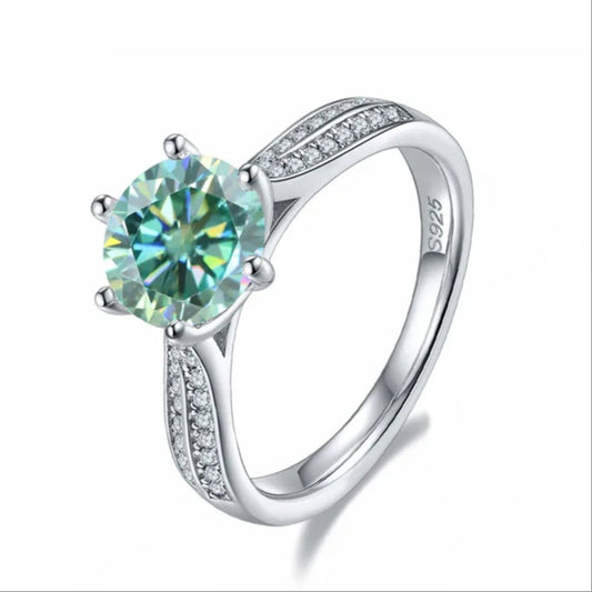 Heritage Pave Green 2.00ct Moissanite Engagement Ring Set in Sterling Silver