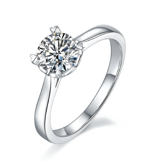 Heritage Solitaire 4 Heart Shaped Claws 1.00ct Moissanite Engagement Ring Set in Sterling Silver