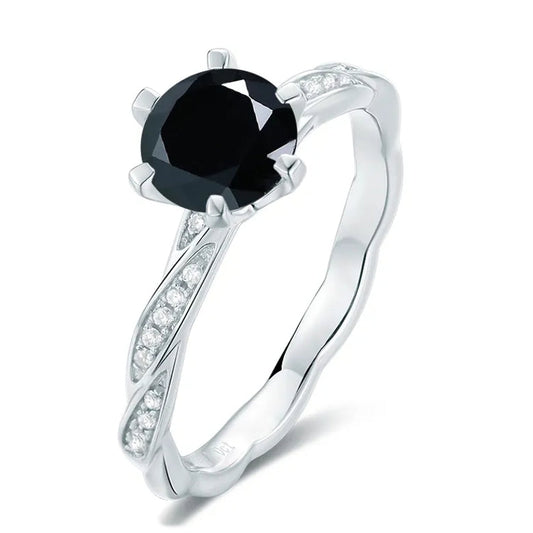 Timeless Black 1.00ct Moissanite Engagement Ring Set in Sterling Silver