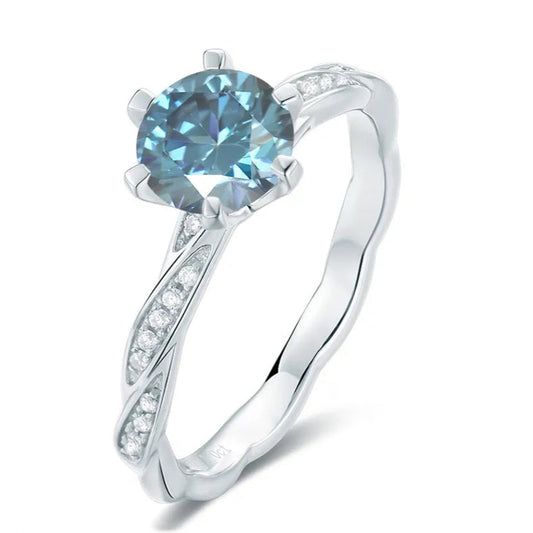 Timeless Blue 1.00ct Moissanite Engagement Ring Set in Sterling Silver