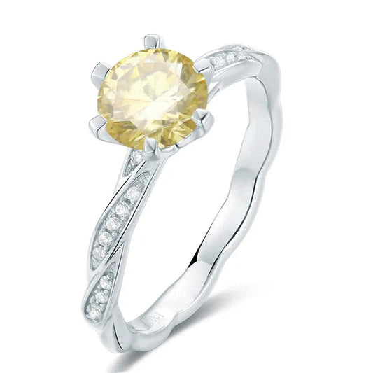 Timeless Yellow 1.00ct Moissanite Engagement Ring Set in Sterling Silver