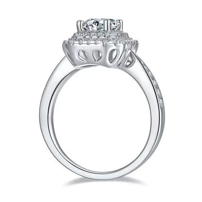 Double Halo 1.00ct Emerald Cut Moissanite Engagement Ring