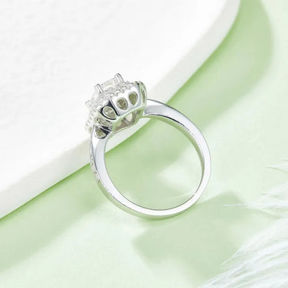 Double Halo 1.00ct Emerald Cut Moissanite Engagement Ring
