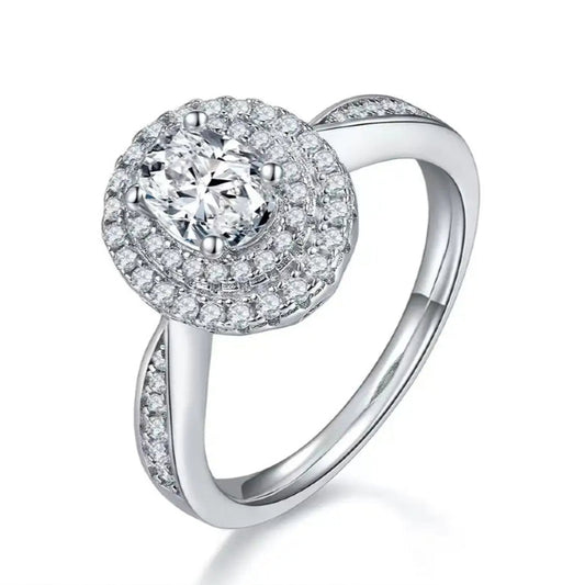 Double Halo 1.00ct Oval Cut Moissanite Engagement Ring